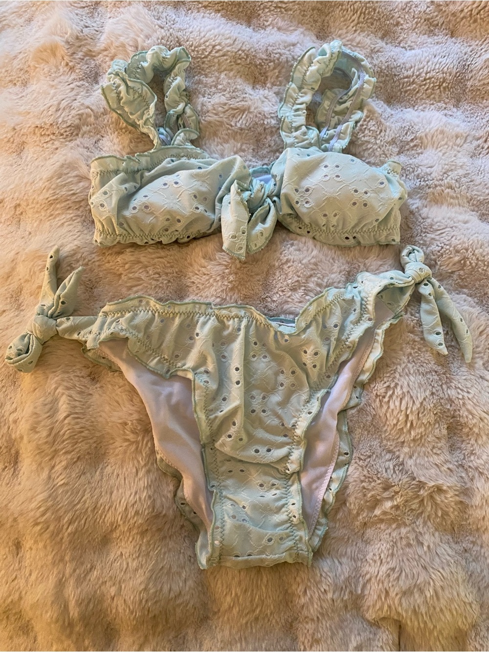 Cupshe Mint Green Eyelet Ruffle Bikini Set